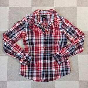 Vintage y2k cotton plaid snap front embroidered Western shirt
